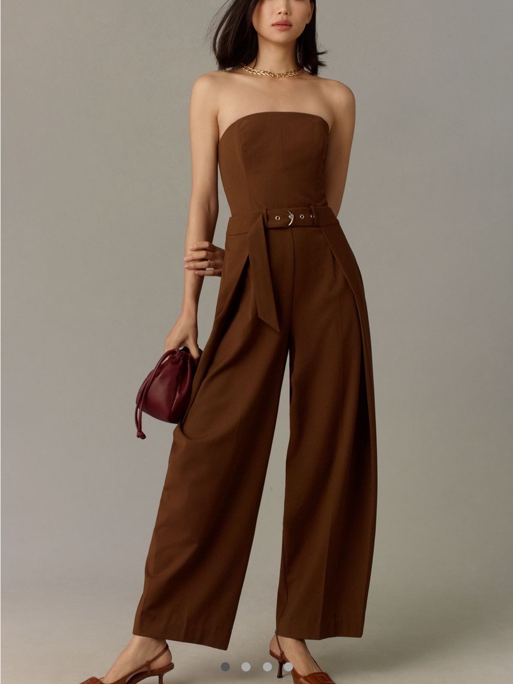 NWT Astr the label Strapless Wide-Leg Jumpsuit in Chocolate Brown